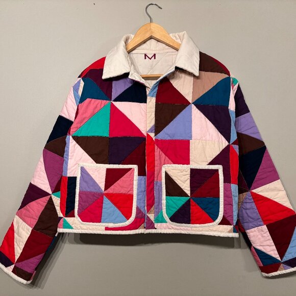 Handmade Jackets & Blazers - Handmade Quilted Jacket Coat Cotton XS-Small Pink Blue Purple Cropped